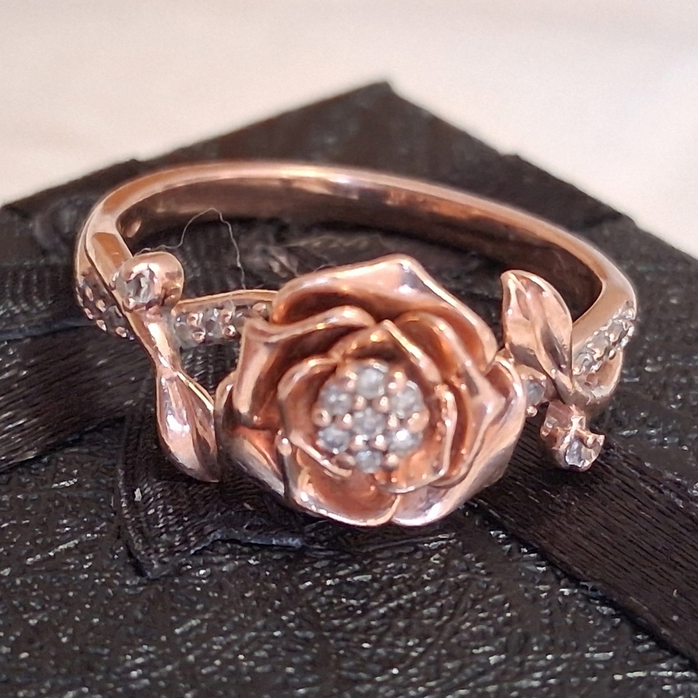 Solid 10k Rose Gold Natural Diamond Ring Size 7